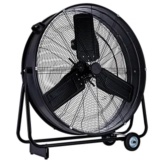 Stor kraftfull mobil industrifläkt 75 cm 280W, trumfläkt golvmodell, svart/gul pulverlackad, 14940 m³/h, EBERG